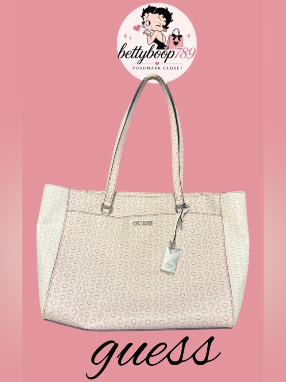 Pre-loved GUESS Light Pink Signature Logo Tote with Charm